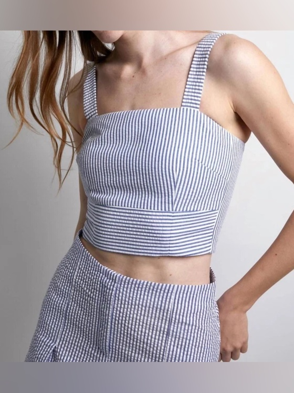 NEW Gilner Farrar Kylian crop top in blue seersucker, Size Small